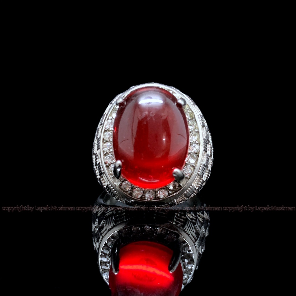 [Bayar di Tempat] Cincin Pria Batu Merah Siam Ring Titanium