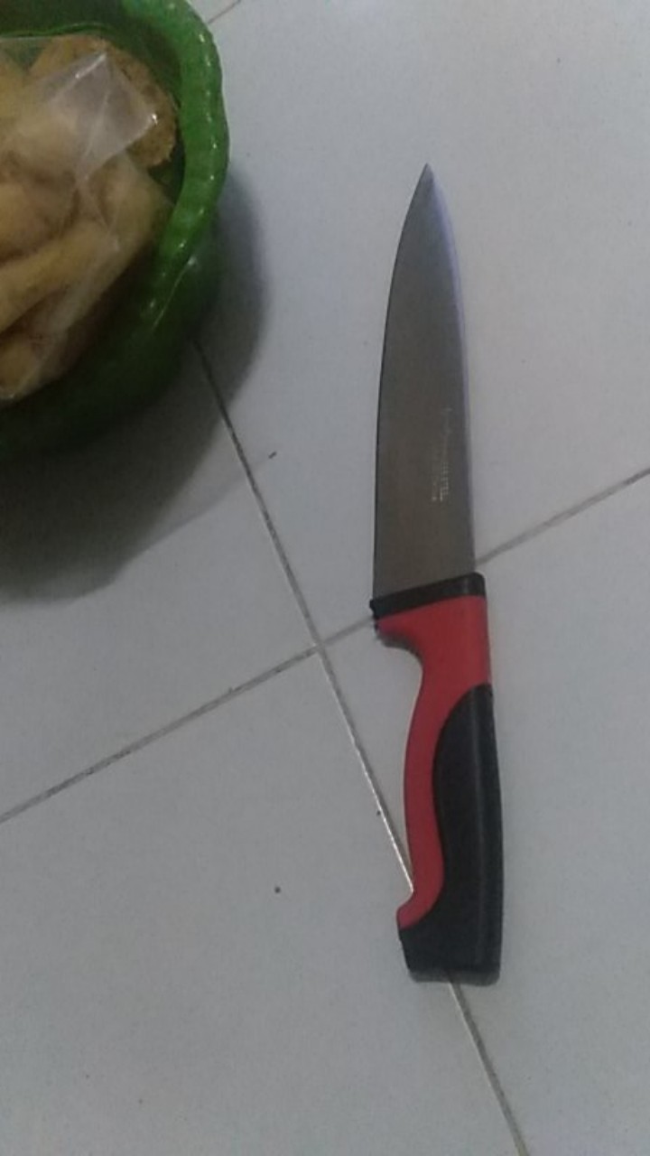 Knife Pisau Dapur Bahan Stainless Handle Karet Perpaduan Warna Merah Hitam