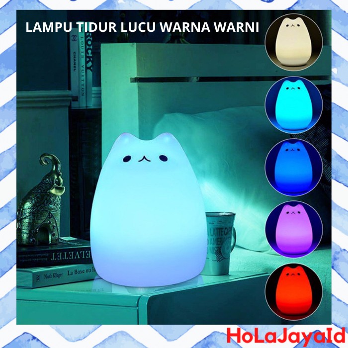 Lampu Tidur Lucu Model Kucing 7 Warna - White