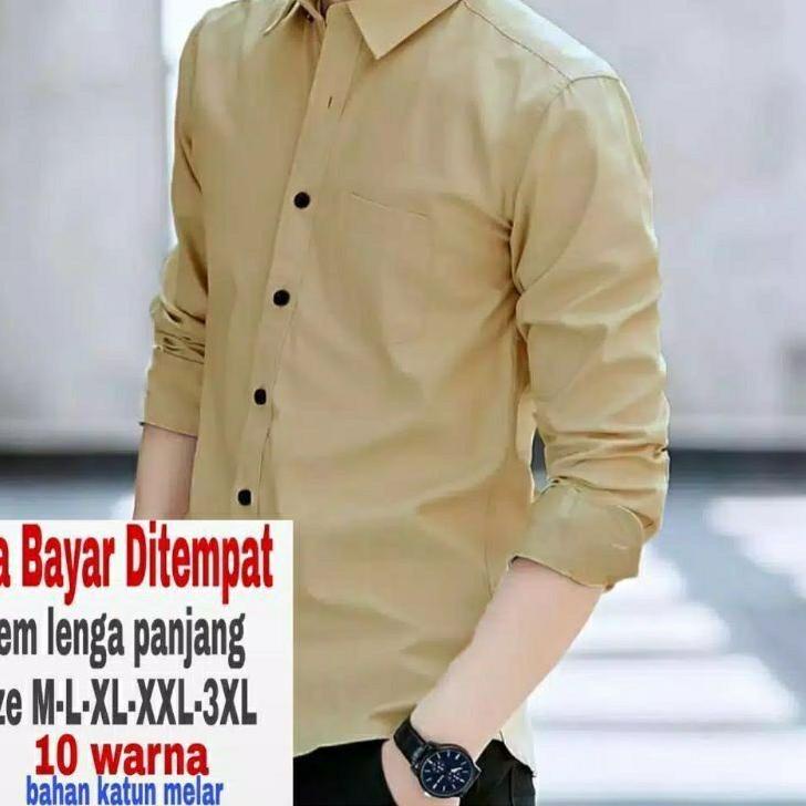 kodeI3u8T--Baju Kemeja Pria Kasual Polos Hitam Putih Lengan Panjang / hem baju pria/kemeja cowok/kem