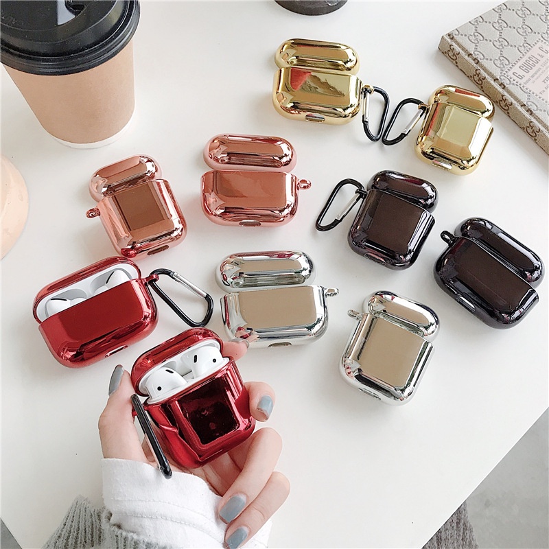 Case Earphone Wireless Bluetooth Bahan Metal Warna Polos Untuk Airpods Pro / 3 (1 / 2)