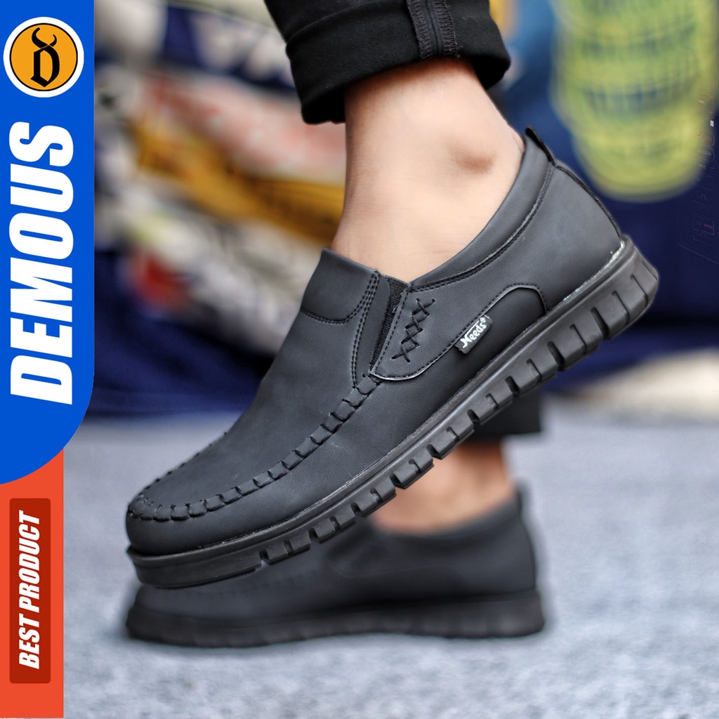 Sepatu Slip On Pria Sepatu Casual Pria Formal Kulit Pu Sepatu Pantofel Kerja Kantor Kuliah Kondangan Sepatu Slop Pria Sepatu Hitam Pria DEMOUS BLENA