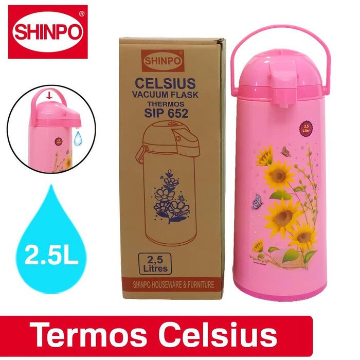 Shinpo thermos air panas dan dingin kapasitas 2.5 L Celcius vacuum flask termos SIP-652