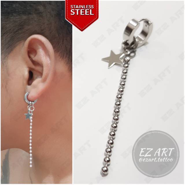 1Pc Model EZ-L Silver Anting Jepit Tusuk Variasi Bandul Gaya Punk Korea KPOP Stainless Steel