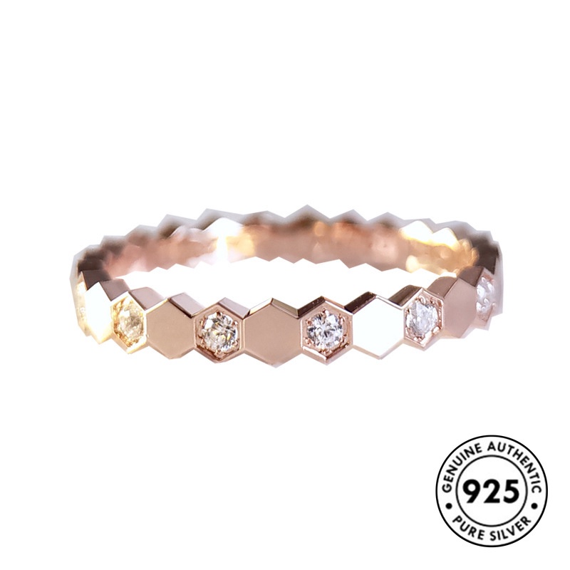 Cincin Sterling Silver 925 Model Sarang Lebah Warna Rose Gold Untuk Wanita