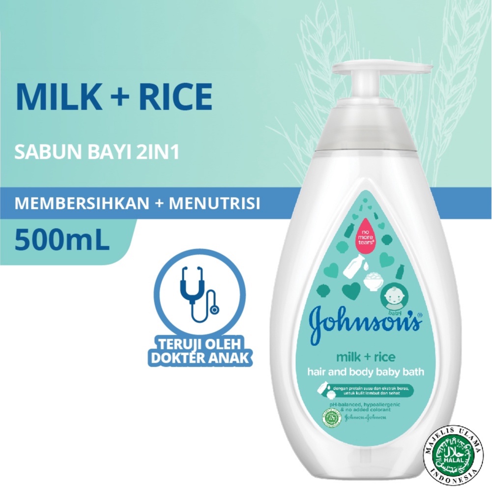 Johnson's Baby Milk + Rice Hair and Body Baby Bath Pump 500ml