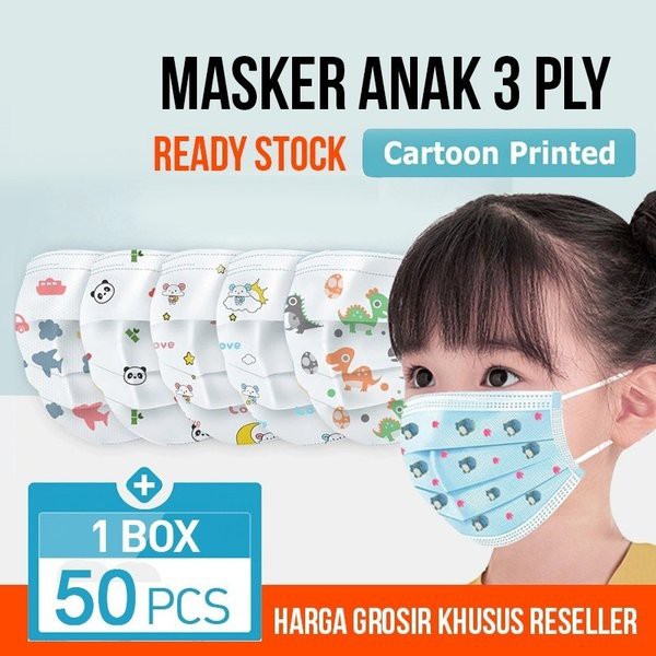 1box isi 50pcs - Masker 3Ply Anak Isi 50pcs Masker Anak 3 Ply Earloop