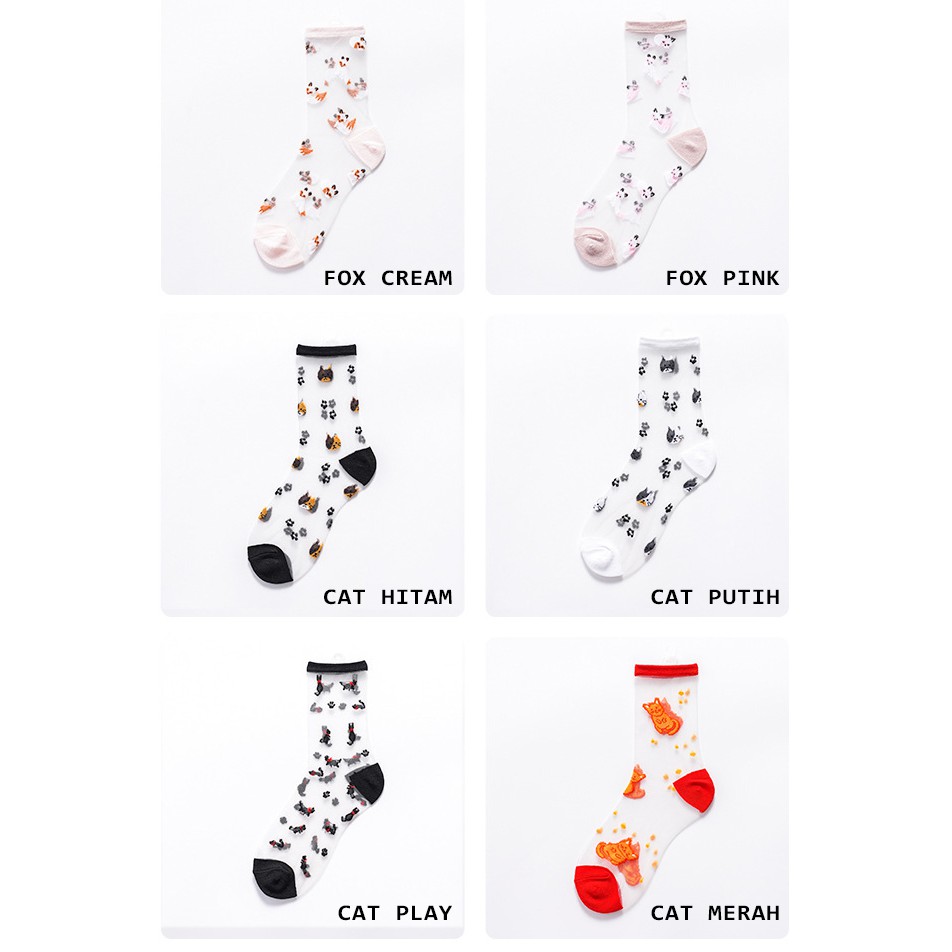 KK-36 kaos kaki animal cat kucing fox summer musim panas cotton socks transparan korea japan jepang