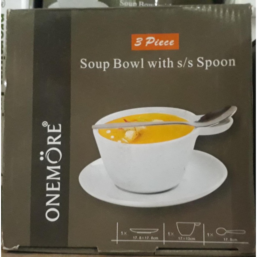 Onemore Mangkok Sup Sendok Set 3 Pcs Soup Bowl With Spoon S0267