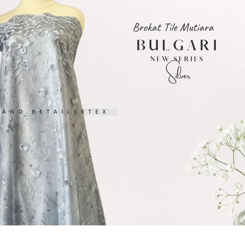 Terjangkau  Brokat Tile Bordir Mutiara Bulgari warna silver abu