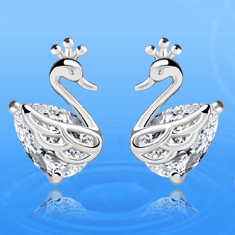Anting Perak 925 Wanita Mahkota Swan Fashion Perhiasan/Subang Telinga anting perempuan