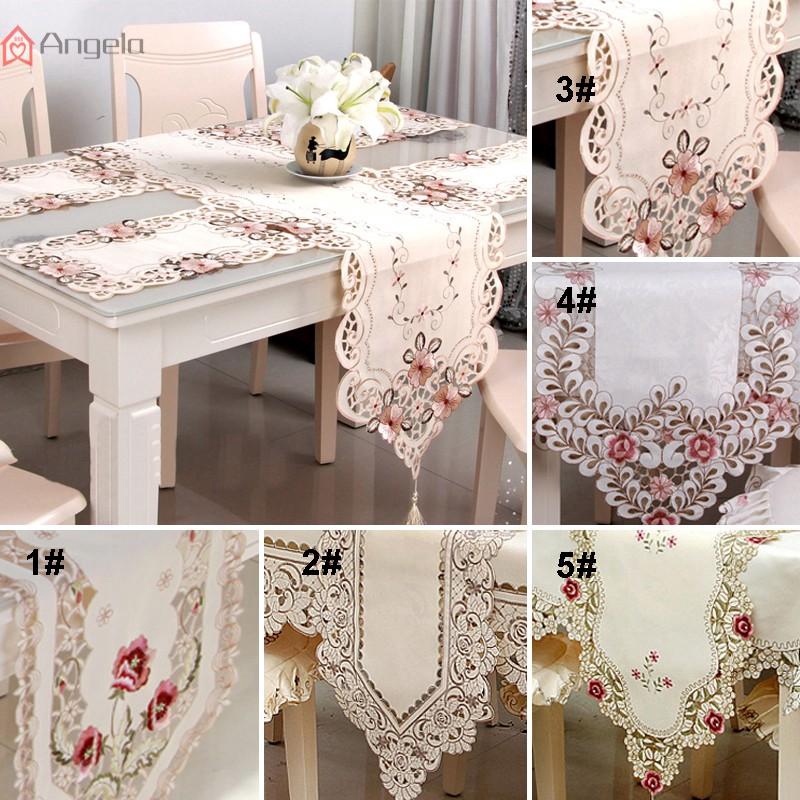 Elegant Lace Table Runner Embroidery Hollow Floral Cloth Home Cafe