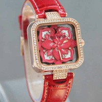 Jam Tangan LV Cewek | LV Bunga Leather Red B_SWH