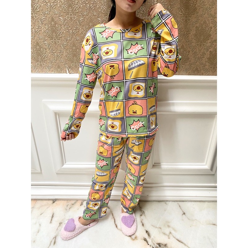 Setelan Lengan Panjang Piyama Baju Tidur Wanita Kartun Karakter Pajamas Dewasa-SET PJG Bebek Cool