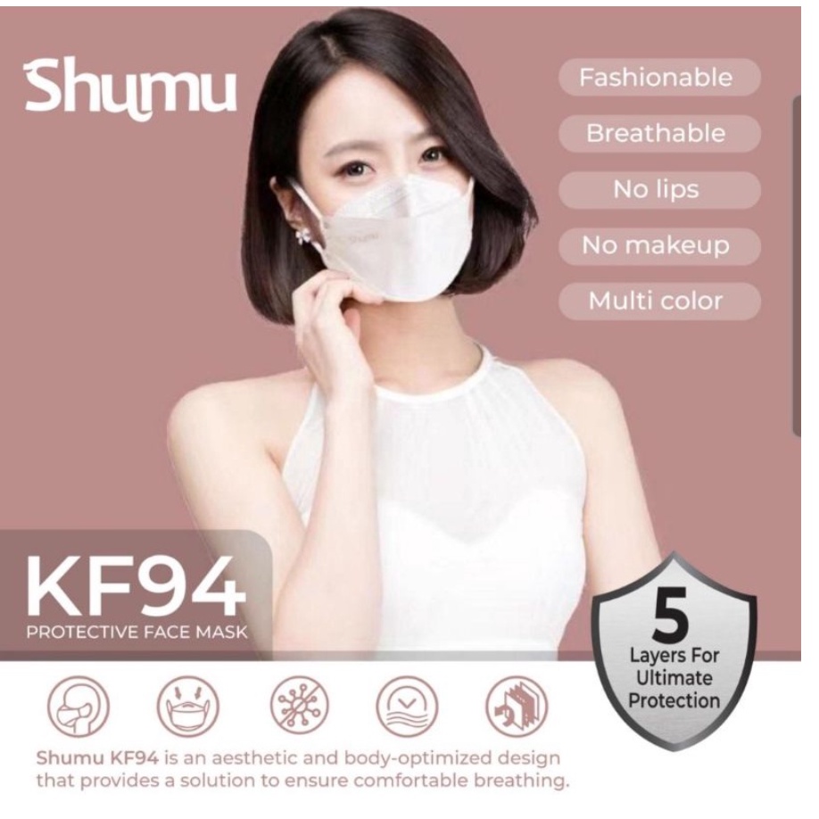 Masker Premium KF94 Shumu warna isi 10 pcs /Masker KF94/ Evo/convex warna (FREE 1 PC KONEKTOR)