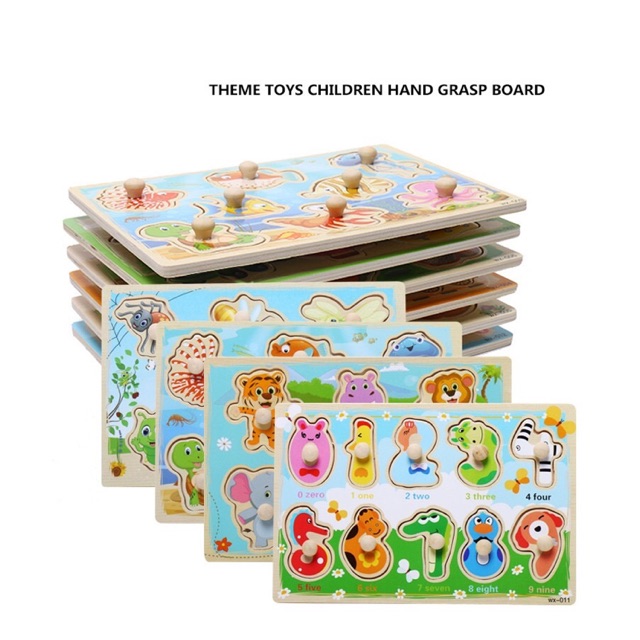 Small Wooden Knob Puzzle Numbers Sea Animal Mainan Kayu Puzzle