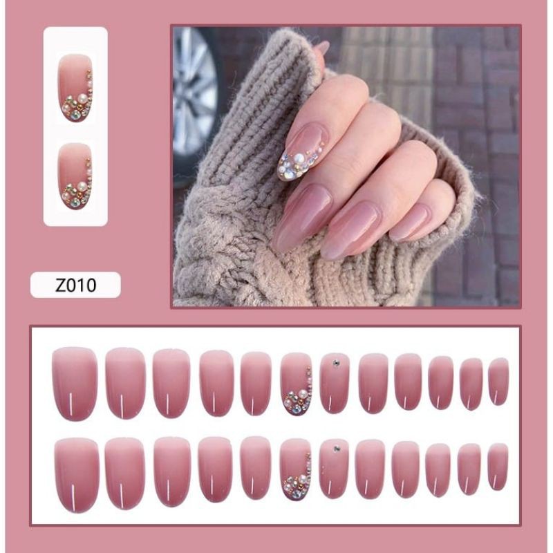 Medan Termurah PREMIUM Satu set kuku palsu cantik 24pcs + lem premium nail art