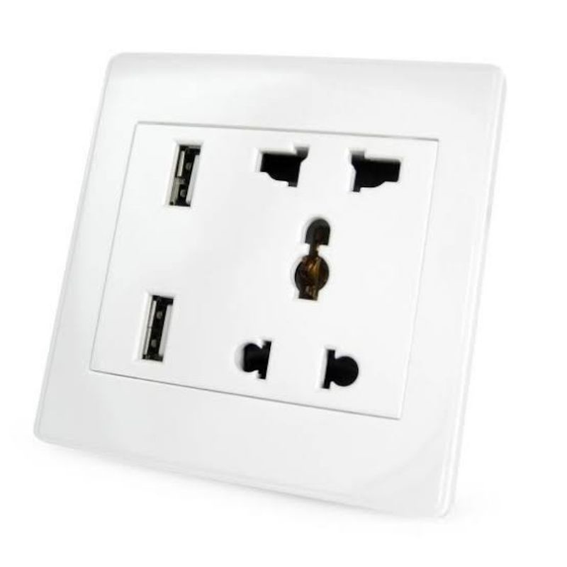 Wallplug Universal/Saklar Stop Kontak Colokan Listrik+2 usb charger/Colokan Dinding/Wallplug Soket/U