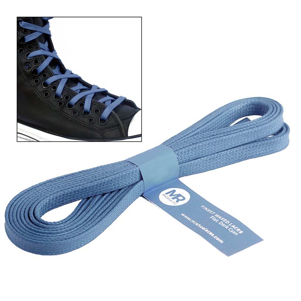 MR Shoelaces FT18 Dark Cyan - Tali Sepatu Lilin 6-7mm Gepeng Flat Pipih (Waxed Laces) 90cm 100cm 120cm 150cm 200cm - untuk Sneakers - Premium Shoelace