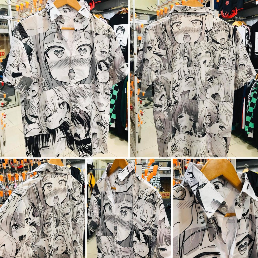 Kemeja Ahegao Fullprint Manga Black White