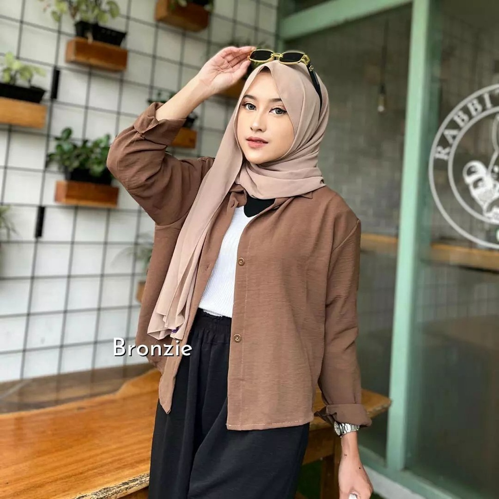 KEMEJA CROP TOP ATASAN LENGAN PANJANG KEKINIAN BLOUSE WANITA NAZELLA SHIRT MURAH TERBARU KEMEJA KROP CASUAL