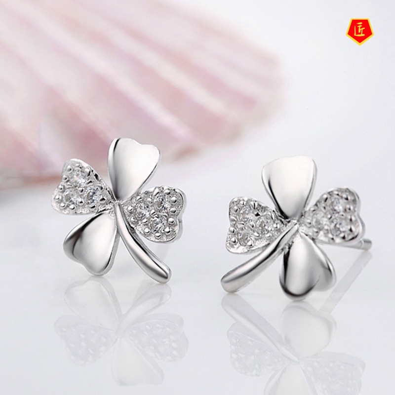 [Ready Stock]Women's Simple Lucky Four-Leaf Clover Stud Earrings