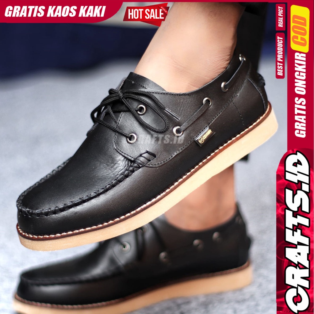 Sepatu Formal Casual Pria Kulit Asli Kerja Kantor Hitam DAVIS CRAFTS