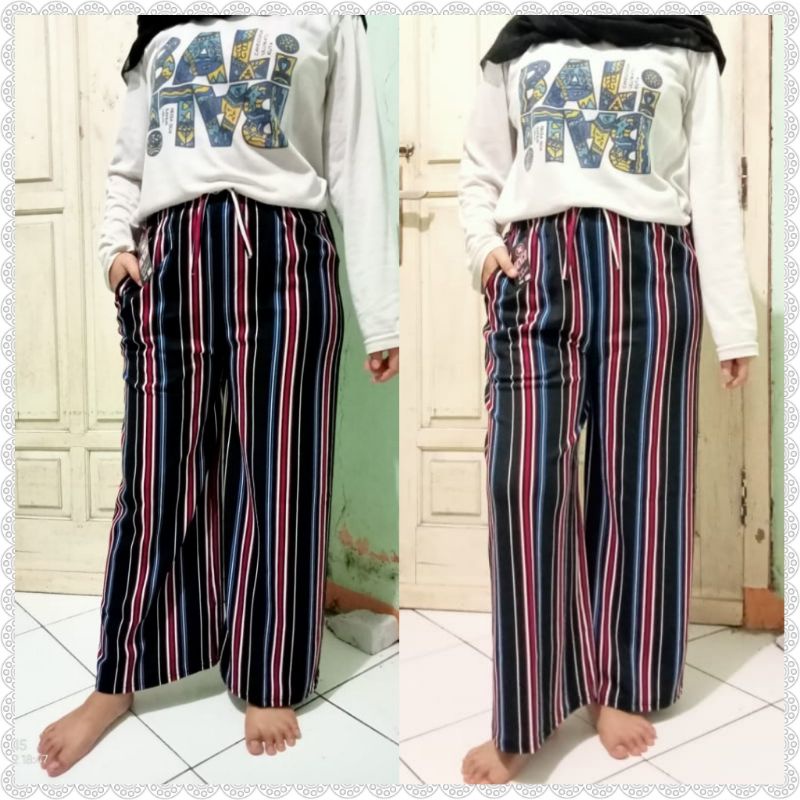 CELANA KULOT WANITA | MOTIF GARIS PELANGI