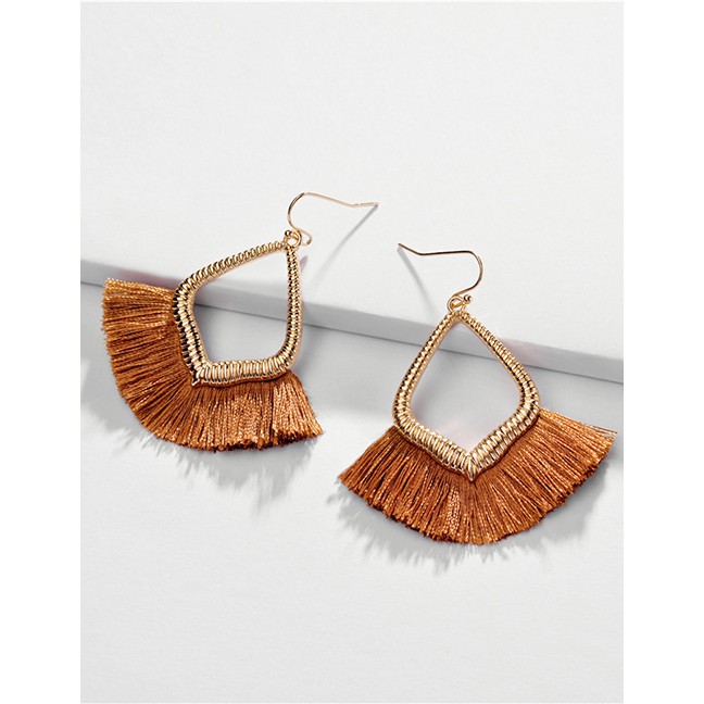 LRC Anting Gantung Fashion Alloy Hollowed Out Ear Fringed Fan Earrings F92314