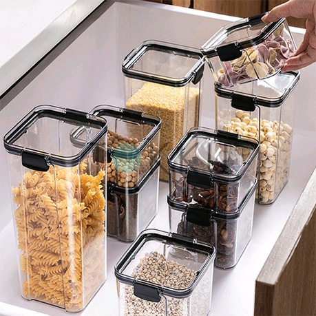 Toples Kotak Snack Kedap Udara Penyimpanan Bening Cereal Kontainer Makanan Food Storage Jar Container