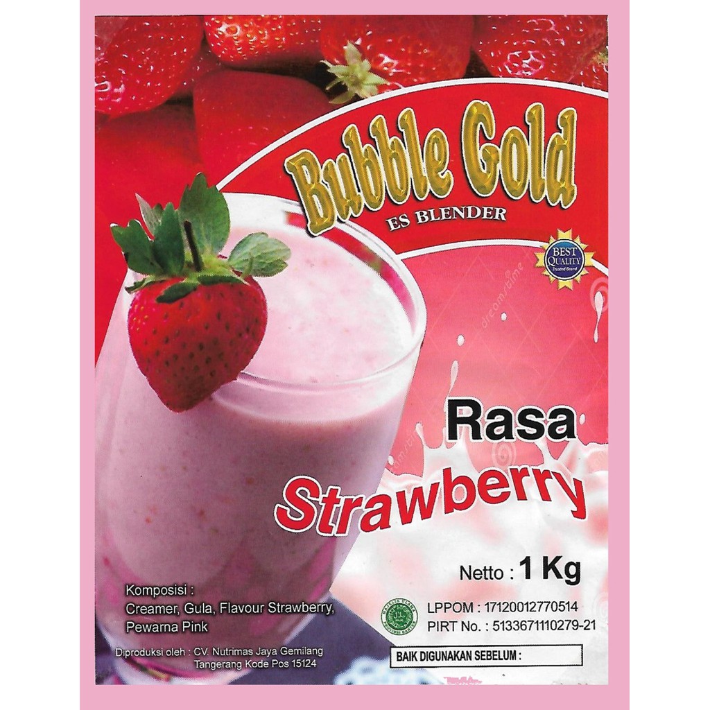 BUBBLE GOLD STRAWBERRY KEMASAN 1KG | SERBUK MINUMAN RASA STROBERI 1KILO