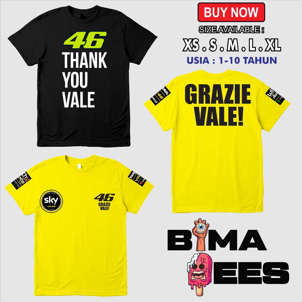 Kaos Baju Anak Valentno Rossi GRAZIE VALE THANKYOU VALE VR46 Kaos Motogp - Bimatees