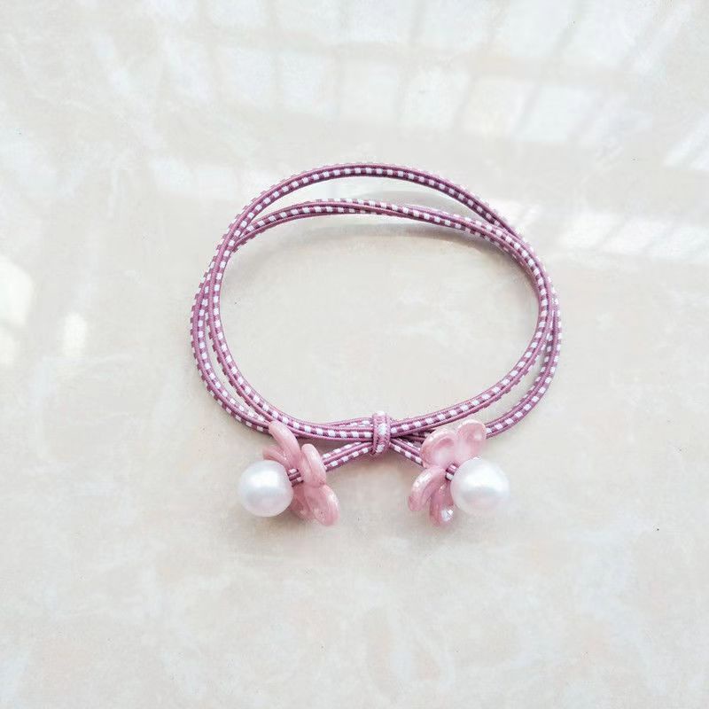 Ikat Rambut Wanita Motif Bunga&amp;Mutiara Korean Fashion - Karet Rambut Elastis Bunga&amp;Mutiara Import