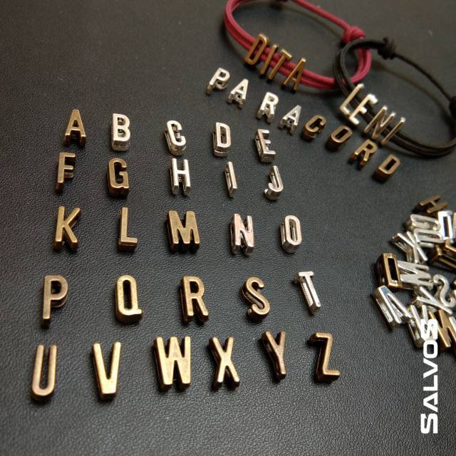 Charm huruf A sampai M alfabet antik slide - charm letter beads bronze silver gelang nama inisial-1