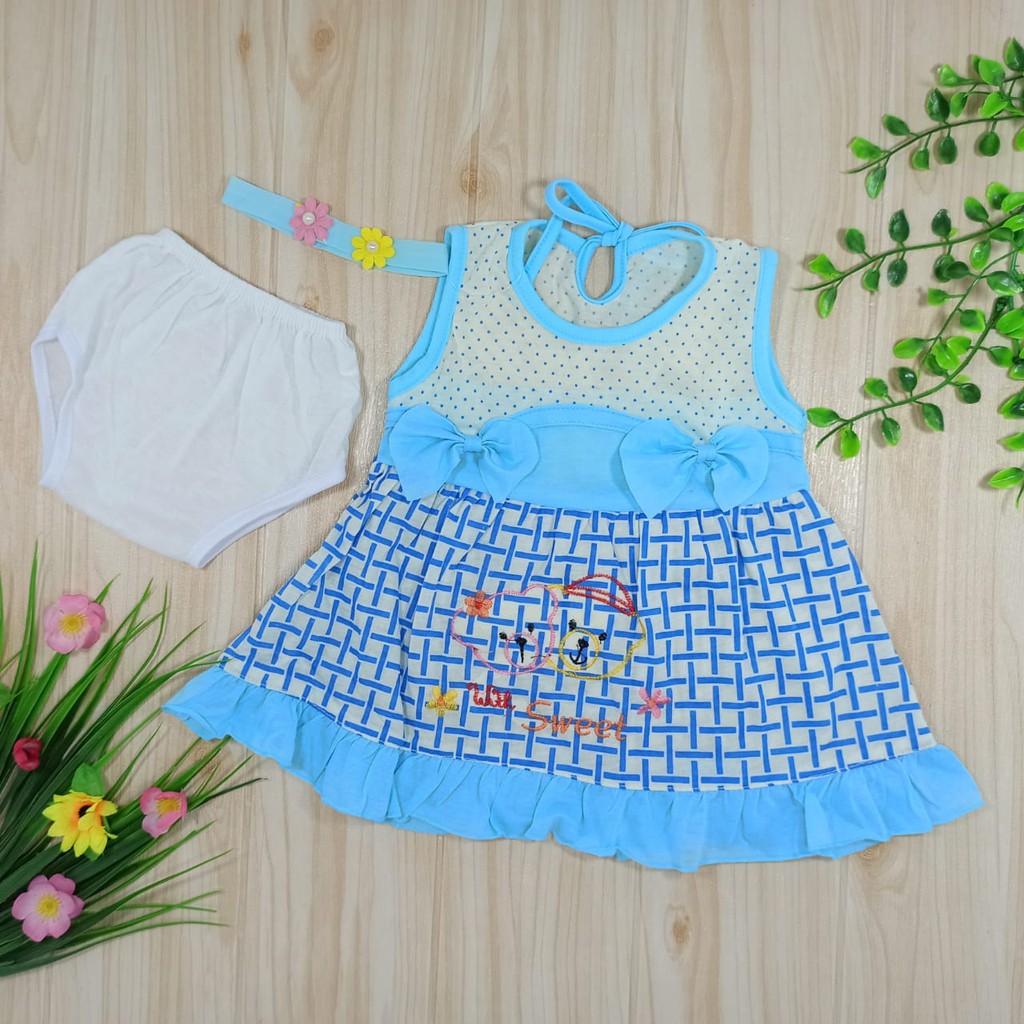 [Ss-7014] Dress Bayi Newborn 0-6bulan free Bando, Pakaian Bayi, Setelan Bayi, Baju Bayi Lucu