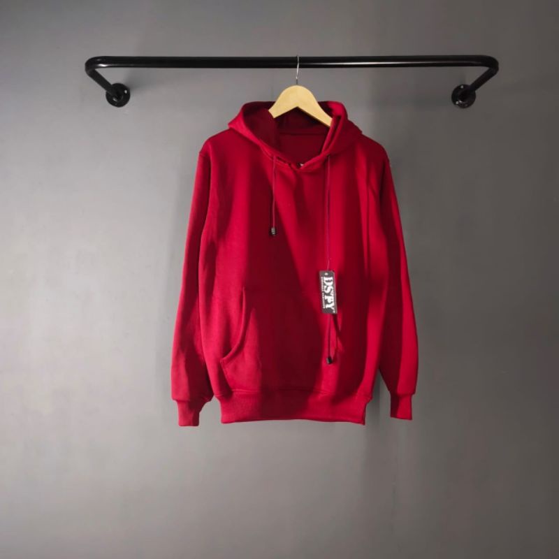 JAKET HOODIE POLOS HOODIE POLOS BAHAN TEBAL-Merah