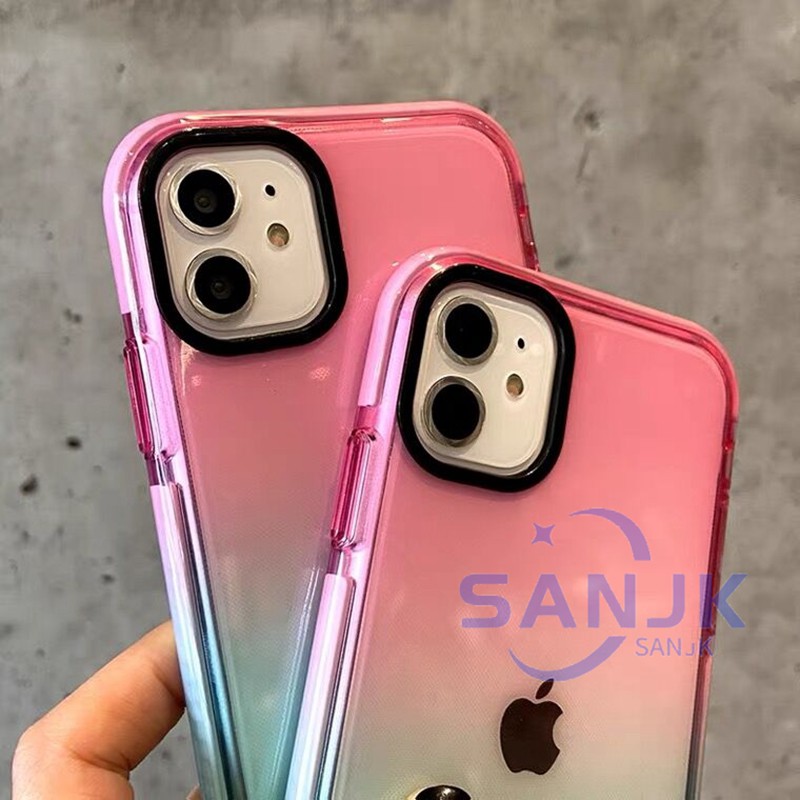 case iPhone 13 Pro Max  transparent gradient color 11 Pro Max 13 12 Pro Max mobile phone case xsmas anti-drop silicone soft cover 7 8 plus X XR XS MAX 12mini macarons iPhone case