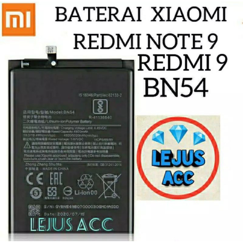 baterai batre xiaomi redmi note 9 note 9 pro bn54 original