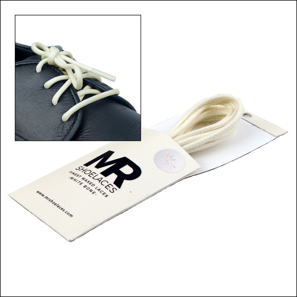 MR Shoelaces RD34 White Bone (Putih Tulang Tali Sepatu Lilin 2-3mm Bulat Round 50cm 60cm 70cm 80cm 90cm 100cm 120cm 150cm (Waxed Laces) - Premium Shoelace