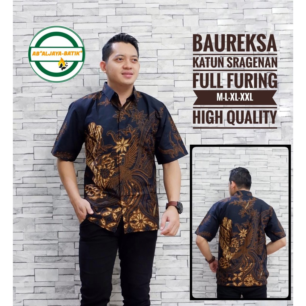 BAUREKSA Baju Kemeja Batik Pria Solo Premium Modern Lengan Pendek Katun FULL FURING Aljaya