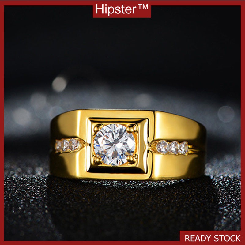 Best-Selling Exaggerated Domineering Elegant Gold Inlaid Square Diamond Adjustable Ring