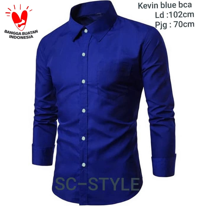 [KEMEJA KEVIN POLOS BLUE BCA SC] Kemeja pria katun biru benhur