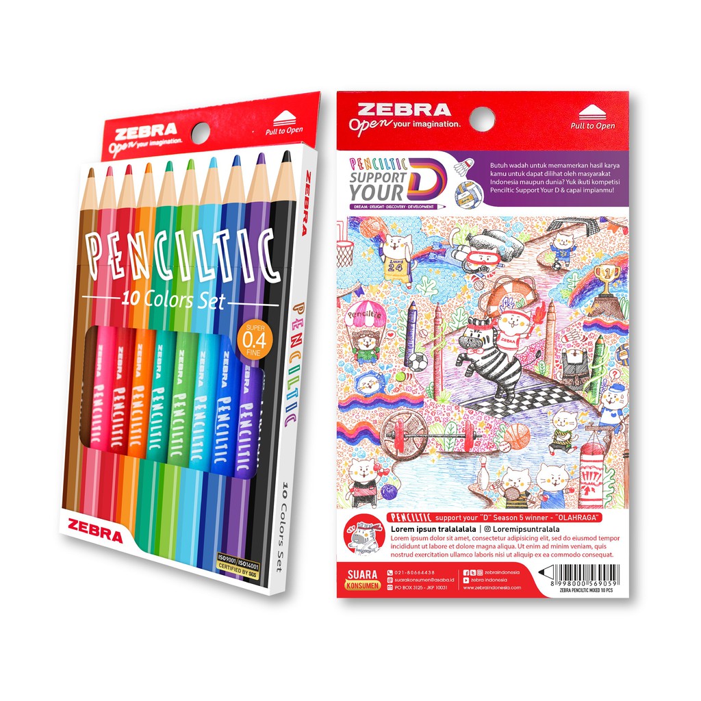 

Pulpen / Ballpoint / Pena Fineliner Zebra Penciltic 1 Set 10 Warna