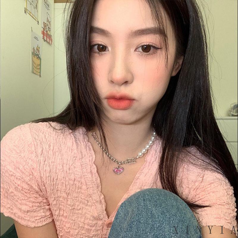 【Bayar di tempat】Kalung Tulip Mutiara Elegan Untuk Wanita Love Hati Fishtail Pendant Necklace Jewelry