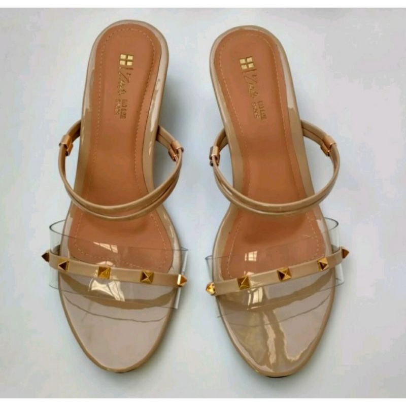 Original, Sepatu Hak Kaca Wanita Big Size 41-45 Slop Kaca JUMBO Cantik Heels Pesta 5cm Hak Tahu, Best Seller