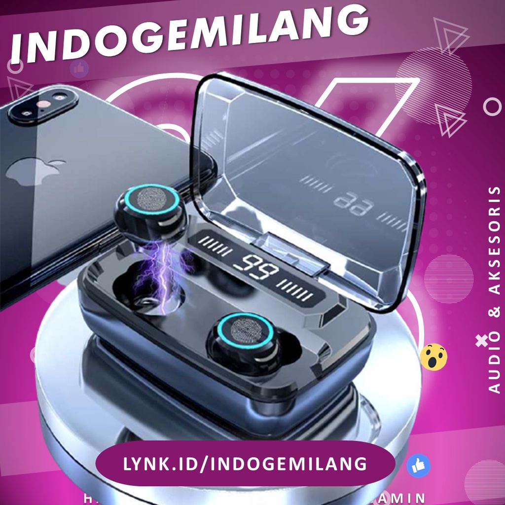 Earphone Bluetooth Touch Powerbank Dock Charger Erphone Bluetoth Wireless Headset Tanpa Kabel