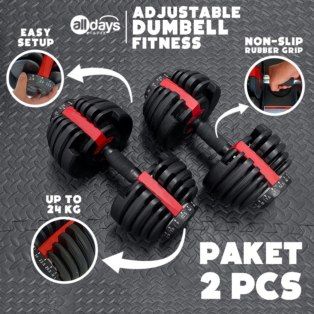 Alldays Adjustable Dumbell / Barbel Fitness Berat 2.5 kg - 24 kg [DAPAT 2 PCS]