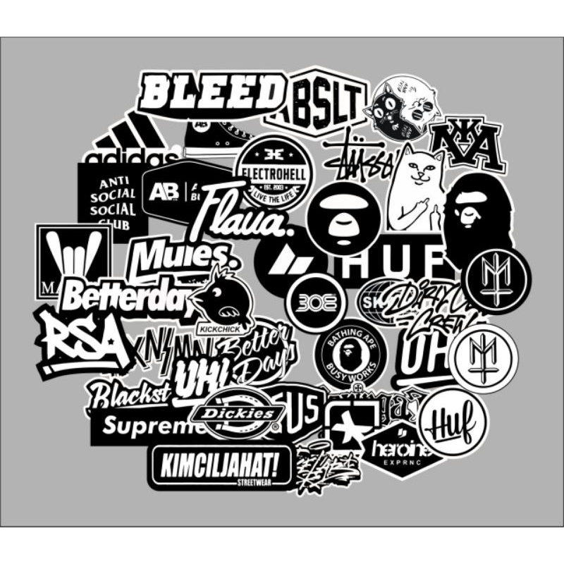 

stiker brand distro isi 45 pcs sticker striping hypebeast helm motor koper