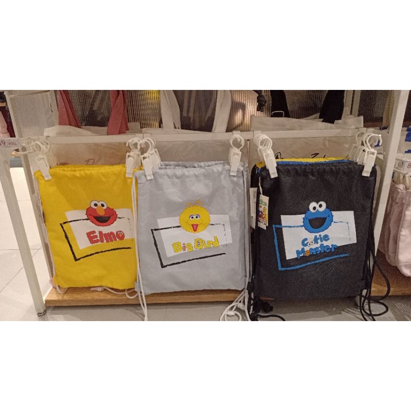 Miniso sesame street drawstring backpack tas serut tas jogging ransel olahraha