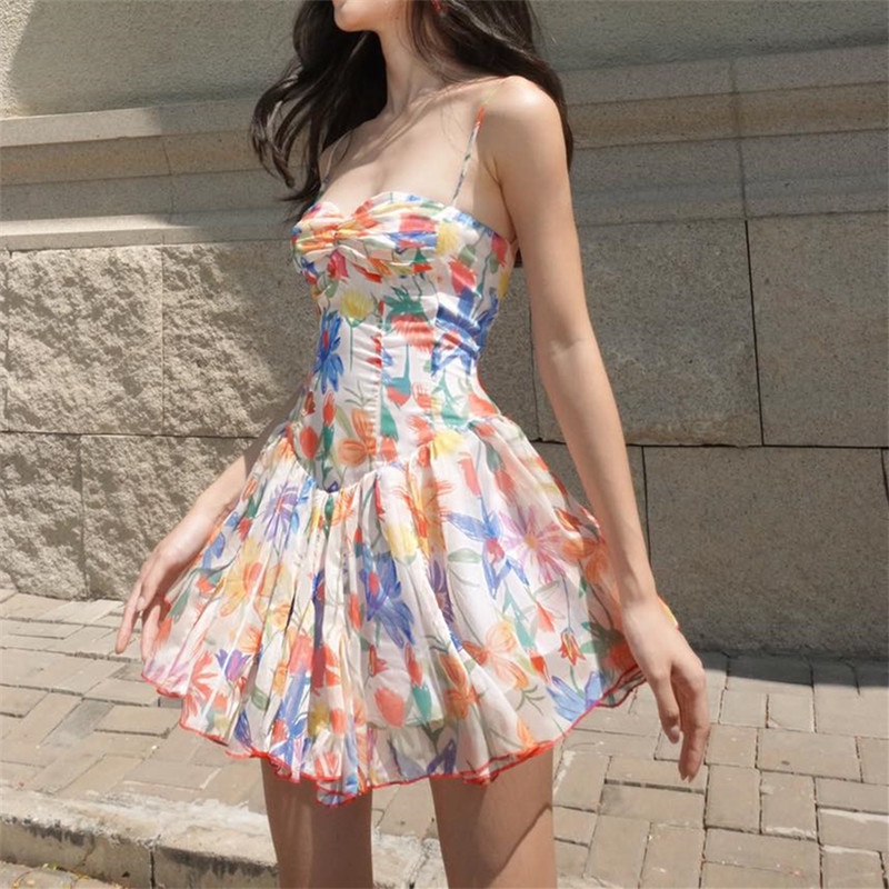 【AMY J】Summer Sexy Floral  Off-Shoulder  Mini Dress 7413